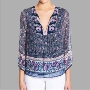 Joie Perialla Floral-Print Silk Peasant Blouse